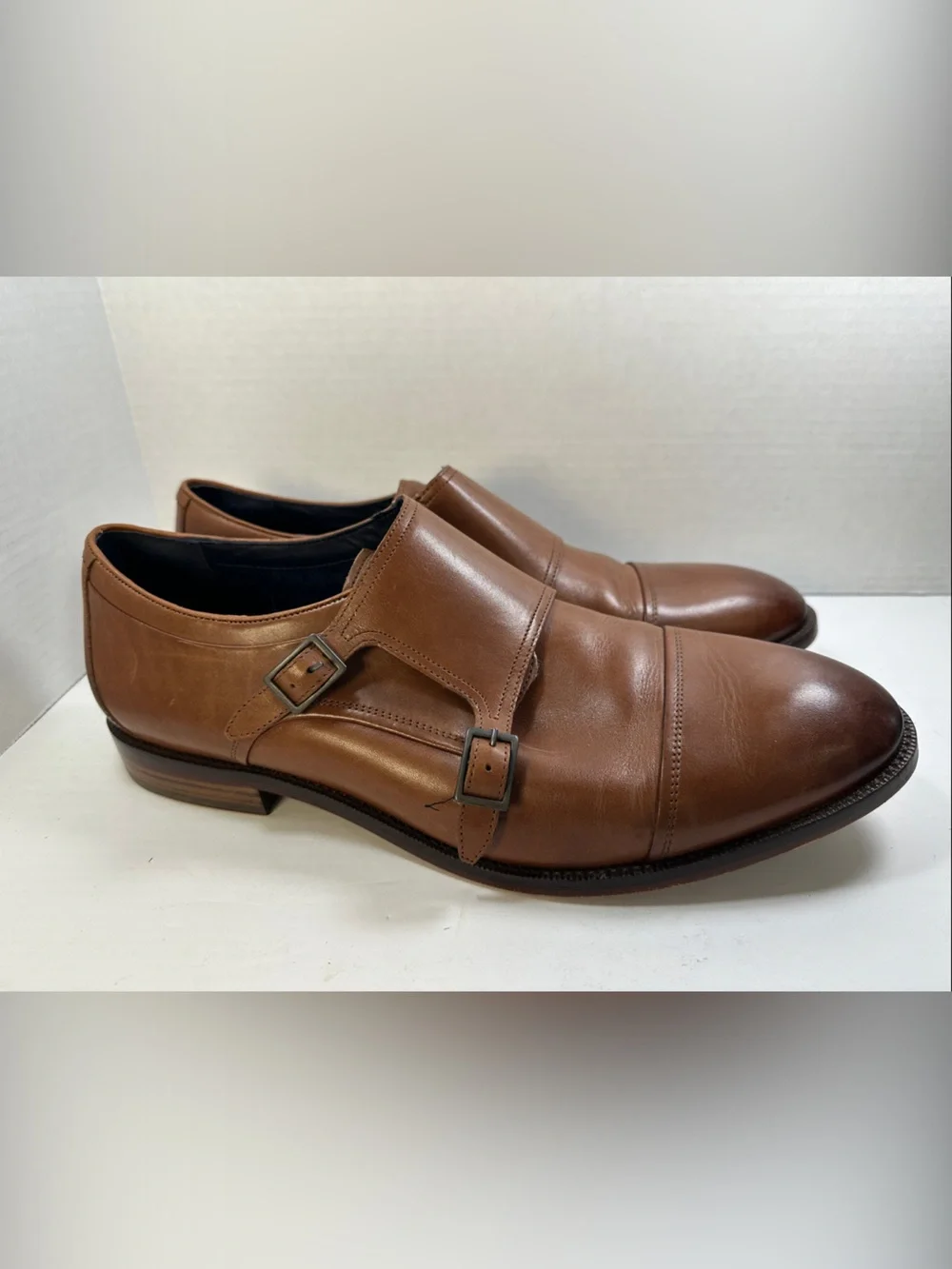 Cole Haan Harrison Grand 2.0 Dress Shoes Size 12 Tan Double Monk Strap Leather